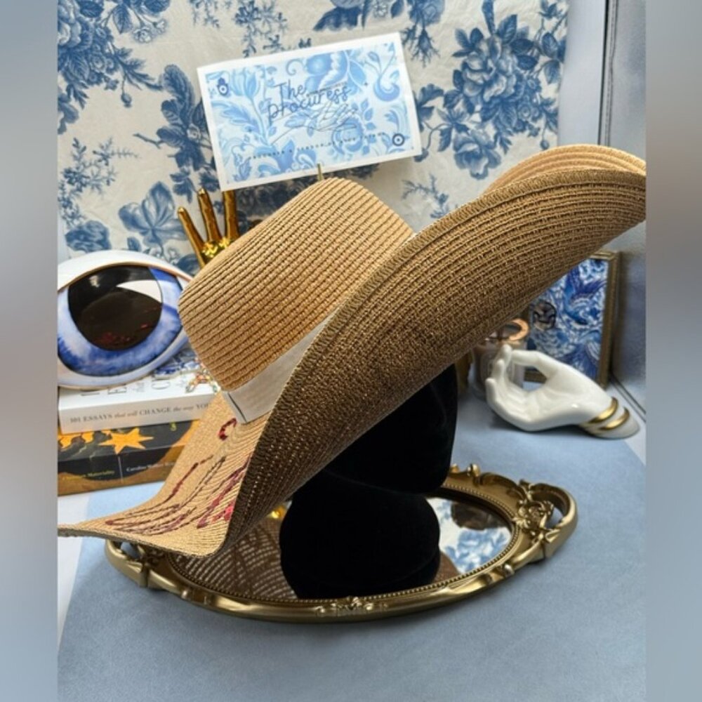 🆕 EUGENIA KIM 🧿 NWT Sunny "Do Not Disturb" Floppy Sun Hat, Brown & Red - Picture 10 of 12